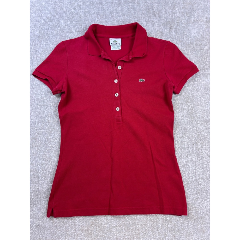 Lacoste Womens Red Stretch Pique Short Sleeve Polo Shirt 4811L Size 36